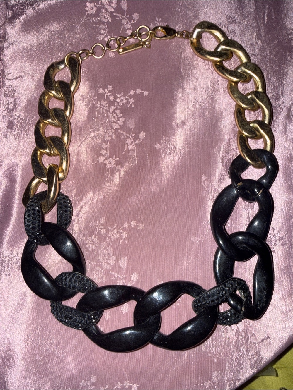 Gold and Black Chunky Chain Necklace - Women's Fashion Jewelry